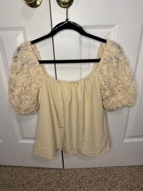 Willow & Root Cream Off the Shoulder Puff-Sleeve with 3D florals